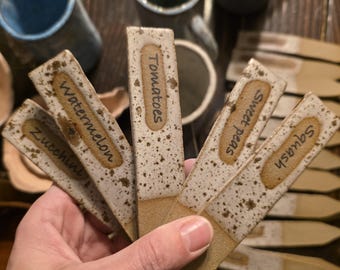 Handmade stoneware garden stakes- fruits, veggies, and herbs