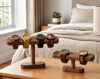 Wooden Watch Display Stand, Single Double Watch Holder, Walnut Watch Organizer, Mens Watch Display