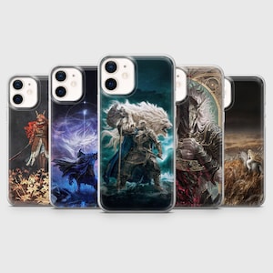 May include: A collection of five phone cases featuring fantasy art. The cases display various characters and scenes, with a focus on detailed illustrations and vibrant colors. The designs include warriors, mythical creatures, and dramatic landscapes.