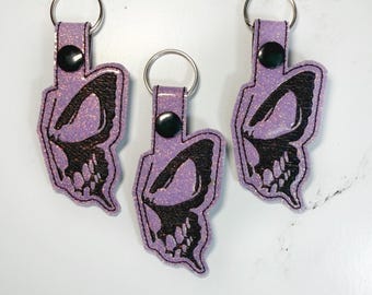 Death Head Moth Keychain, Purple Glitter Vinyl Keyring, Witchy Backpack Accessory, Goth Gift for Her