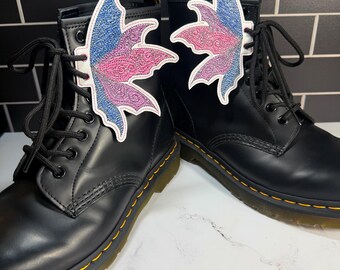 Faerie Boot Wings, Embroidered Vinyl Shoe Accessories, Fairycore Combat Boot Charms, Festival Fashion