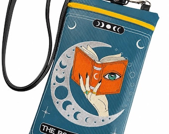 Booktrovert Tarot Crossbody Bag, Funny Bookish Purse, Goth Vinyl Handbag with Adjustable Strap, Book Reader Gift
