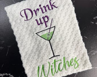 Witchy Halloween Kitchen Towel, Drink Up Witches Tea Towel, Sarcastic Goth Home Decor Gift