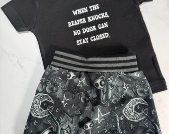 Spooky Baby Clothing Set, Grim Reaper Shirt and Pants, Alternative Horror Infant Wear, 0 3 6 Months