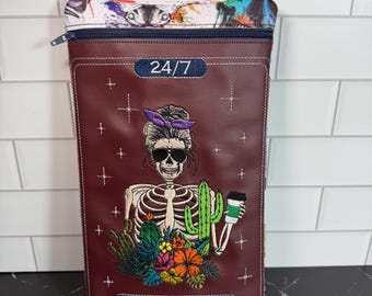 Dead Tired 24/7 Mom Tarot Crossbody Bag, Funny Motherhood Purse, Goth Vinyl Handbag with Adjustable Strap