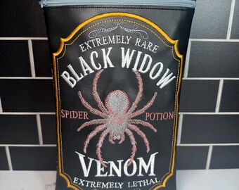 Black Widow Spider Crossbody Bag, Gothic Spider Purse, Embroidered Vinyl Shoulder Bag