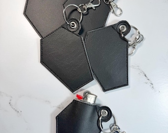 Coffin Lighter Sleeve, Black Vinyl Gothic Lighter Case, Spooky Smoker Accessory, Goth Gift for Him