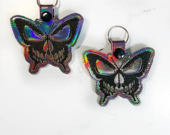 Luna Moth Keyring, Cottagecore Embroidered Keychain, Witchy Vinyl Bag Accessory, Spooky Gift for Her