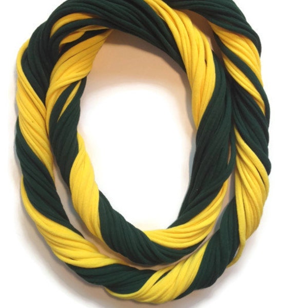 Oregon Ducks Loopy Infinity Scarf - Upcycled from Recycle Tshirts - Green Yellow University of Oregon Football Jersey Necklace