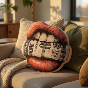 Dollar Lips Throw Pillow - Money Mouth Accent Cushion - Pop Art Living Room & Bedroom Decor | S M L XL