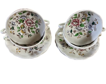 Royal Doulton Monmouth Cream Soup Bowl, 2 Handles w Saucer
