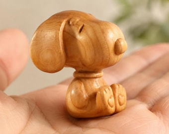Cartoon Hund Skulptur, handgefertigte Holzfigur Hund, Schreibtischdekor Geschenk, Geschenk für Hundeliebhaber