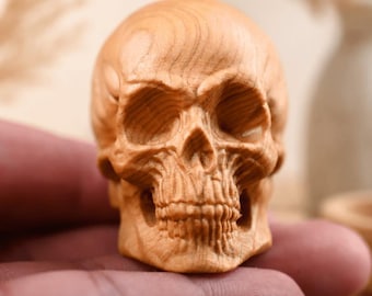 Statuetta a forma di teschio intagliata a mano, teschio simulato, ornamento gotico da scrivania, decorazione horror per Halloween, regali di Halloween