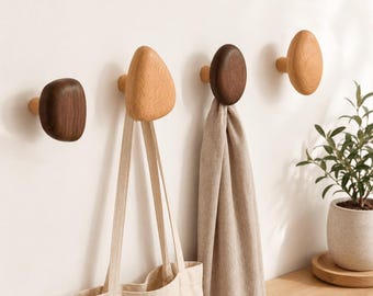 Triangle Wood Wall Hooks, Round Shape Hooks, Pebble Shaped Hooks, Entryway Wall Mounted Coat Hooks, Home Decor