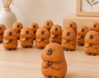 Statuetta di capibara intagliata a mano in legno, decorazione da scrivania, regalo per compleanno, regalo per gli amanti dei capibara