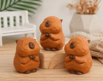 Statuetta di capibara in legno intagliato a mano, graziosa decorazione da scrivania, regalo per la scrivania, regalo di compleanno, regalo per gli amanti dei capibara