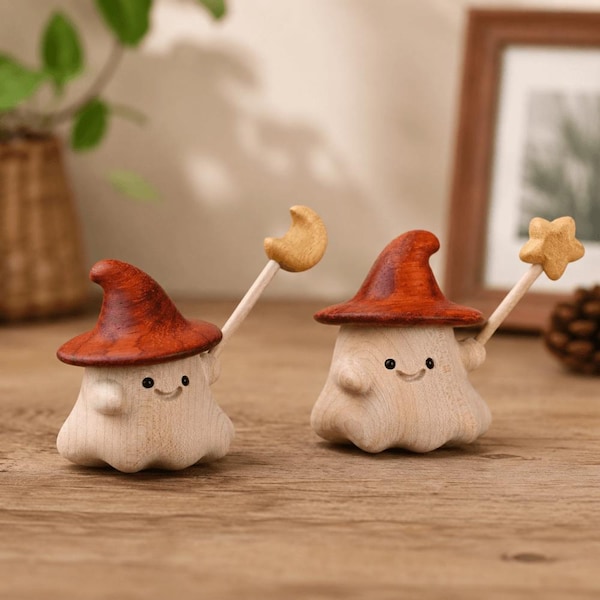 Wooden Ghost Desk Ornament, Handmade Halloween Ghost Figurine, Ghost Wood Sculpture Decor, Desktop Decor, Birthday Gift