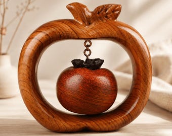 Massief houten persimmon en appelsnijwerk, beeldje persimmon, appelsculptuur, bureaubladdecor, halloweencadeaus