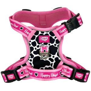 Happy Hoops Cow Print No-Pull Dog Harness, Padded Control Handle, Reflective, Adjustable Fit - Udderly Perfect