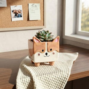Corgi Planter, Cute Dog Succulent Pot, Kawaii Animal Desk Decor, Corgi Lover Gift, Small Ceramic Flower Pot, Unique Dog Mom Gift