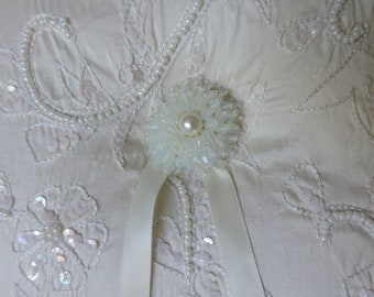 Embroidered Beaded Silk Light Ivory Ring Bearer Pillow