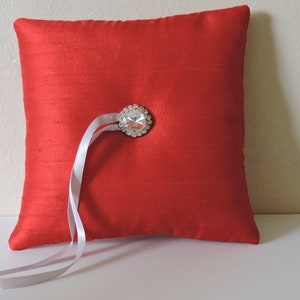 BIG SALE RED Ring Bearer Pillow Silk Shantung with Rhinestone Button image 2