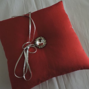 BIG SALE RED Ring Bearer Pillow Silk Shantung with Rhinestone Button image 1