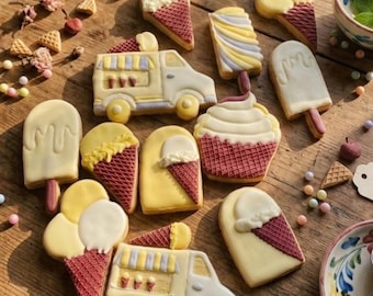 Biscuits décorés thème glace pastel | Cadeau gourmand | anniversaire | Glaces et camion glacier | Sablés été faits main | birthday biscuits