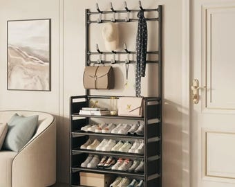 Organizador de zapatos con ganchos, estante de almacenamiento para entrada, armario multicapa para zapatos, organizador para pasillo, dormitorio y armario.