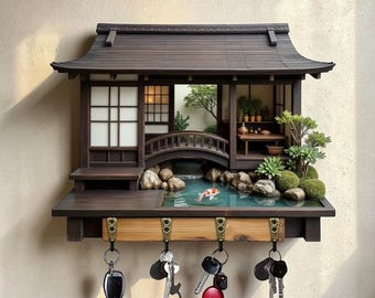 日本の木製キーホルダー、壁掛けキーラック、玄関キーオーガナイザー、新築祝いギフト、装飾キーフック、ポーチ壁飾り、独身男性向け2D
