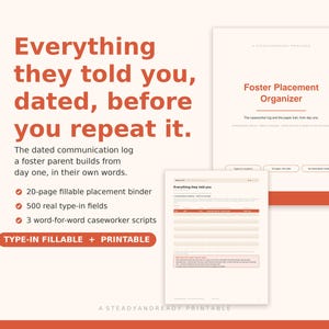Foster Placement Organizer - Caseworker Log & Paper Trail Fillable PDF