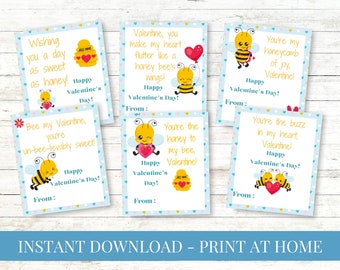 Bee Valentine Cards for Kids, Honey Bee Valentines Day Cards Printable, Kids Valentine Cards, Printable School Valentine, Instant Download