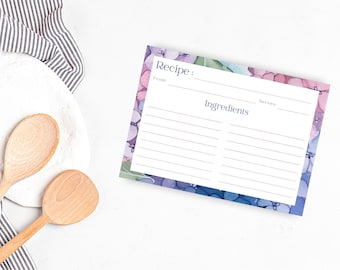 Recipe Card - Hydrangea Flower Watercolor Recipe Card - 4 x 6 Recipe Card - Set of 10, 25, or 50 - Watercolor Designs