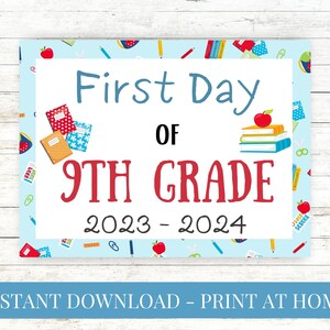 First Day of School Printable - First Day of 9th Grade - Blue Books Pencils, School Sign, First Day Sign, Instant Download, Print at Home