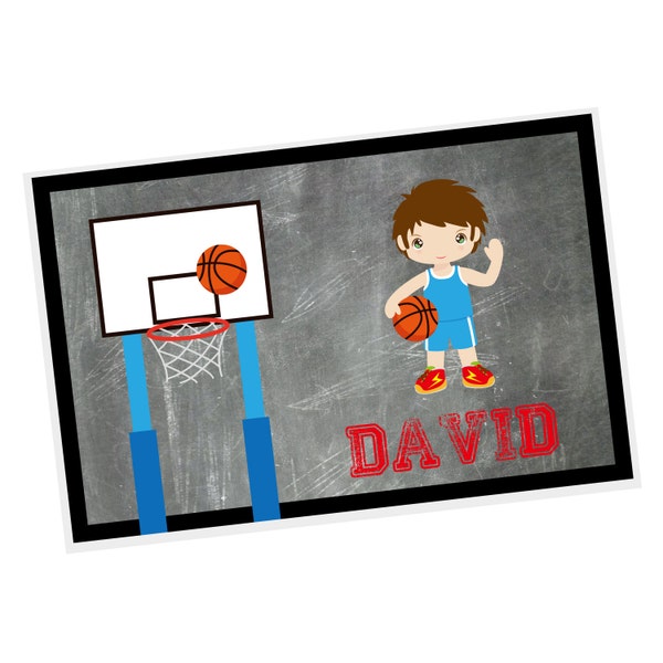 Basketball Personalized Placemat - Basketball Boy Jersey Net Ball with Name, Customized Laminated Placemat