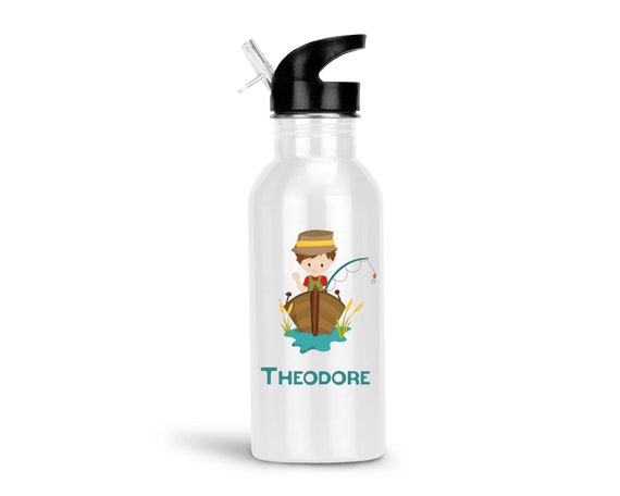 Personalized Water Bottle Fishing Kids Boy Girl, Water Bottle for