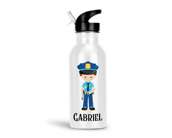 Botella de agua police kids Policía Niño niña con nombre, niño