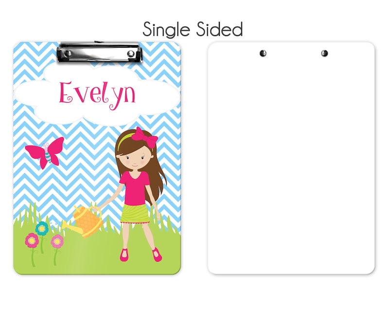 Gardening Clipboard Custom Clipboard Back to School Kids Clipboard Personalized Clipboard Gardening Girl Grass Blue Chevron Butterfly
