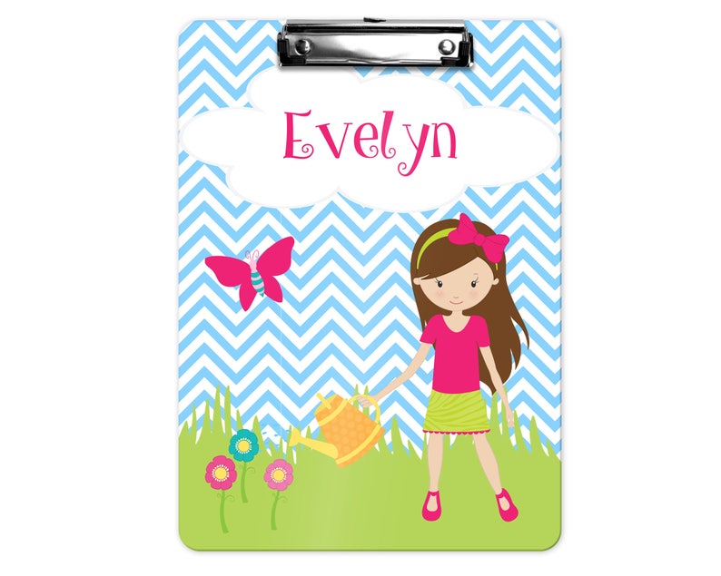 Gardening Clipboard Custom Clipboard Back to School Kids Clipboard Personalized Clipboard Gardening Girl Grass Blue Chevron Butterfly