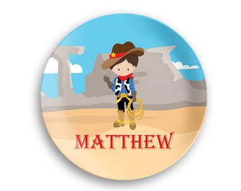 Cowboy or Cowgirl Personalized Plate  – Hand Wave Desert - Polymer Plate - Personalized Bowl - Kids Name Gift