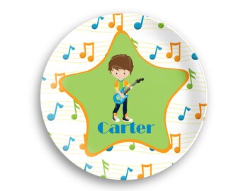 Rock Star Plate  – Boy Musical Notes Star - Polymer Plate - Personal Bowl - Plate Bowl Set - Kids Name Gift