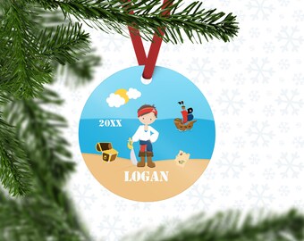 Pirate Ornament - Pirate Boy Sea Island Treasure Ship, Personalized Ornament, Metal Ornament, Ceramic Ornament for Kids, Christmas - Year