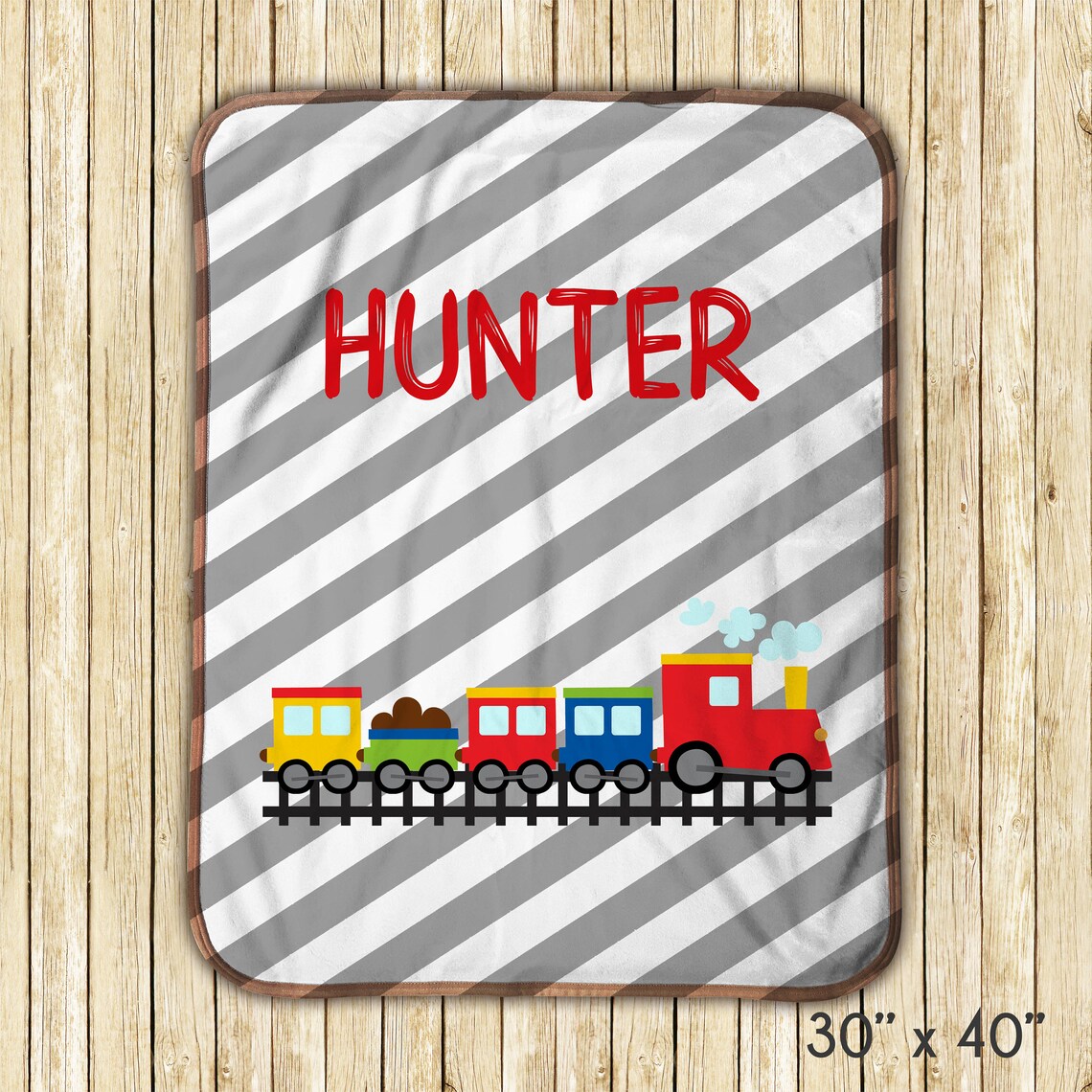 Personalized Sherpa Blanket Train Red Yellow Blue Track Grey Etsy