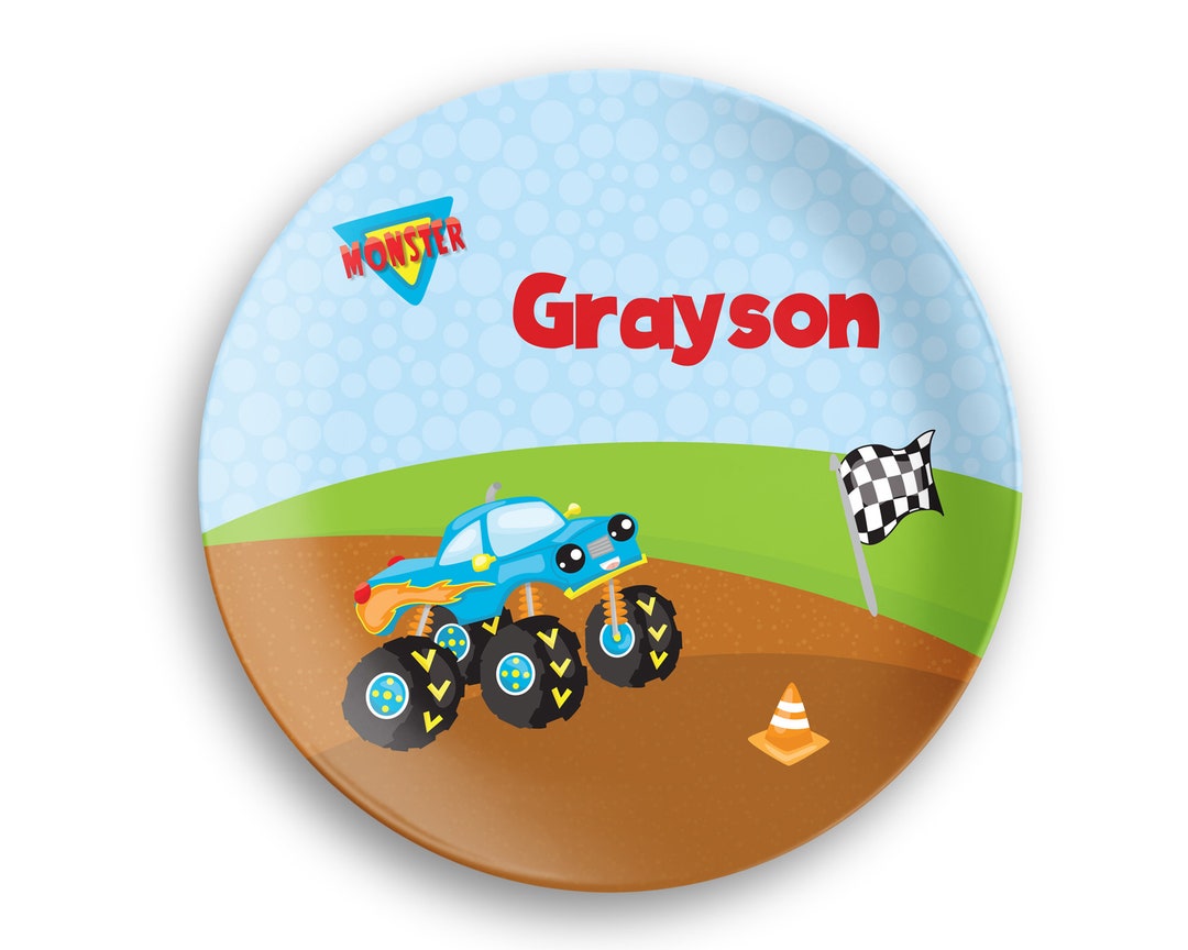 Monster Racing Plate Design Personalized Plate – Monster Truck Dirt Track Flag Cone, 10 Inch ...
