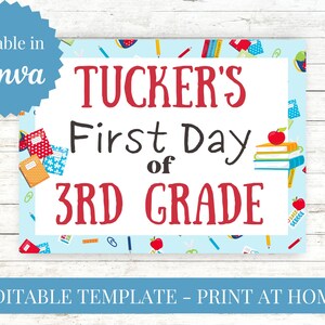 Editable First Day of School Sign- 1st Day of School Printable, Blue Books Pencils, School Sign, Editable Template, Print at Home
