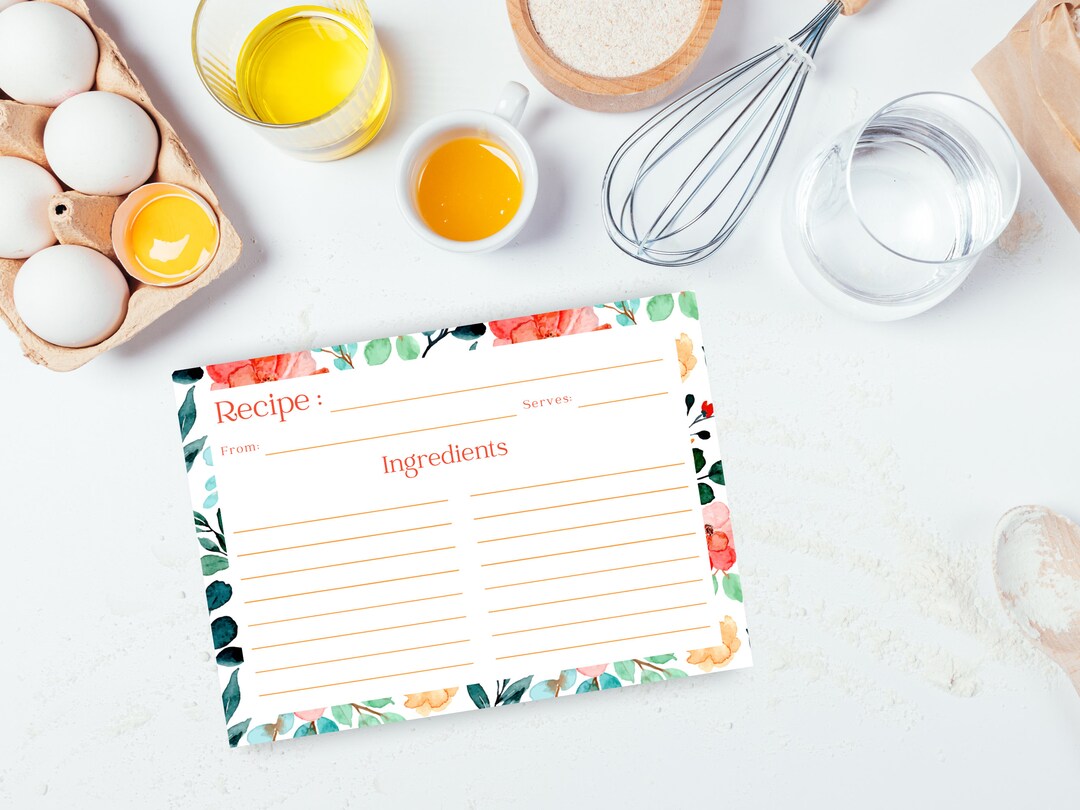 Recipe Card - Ivy Floral Watercolor Recipe Card - 4 X 6 Recipe Card ...