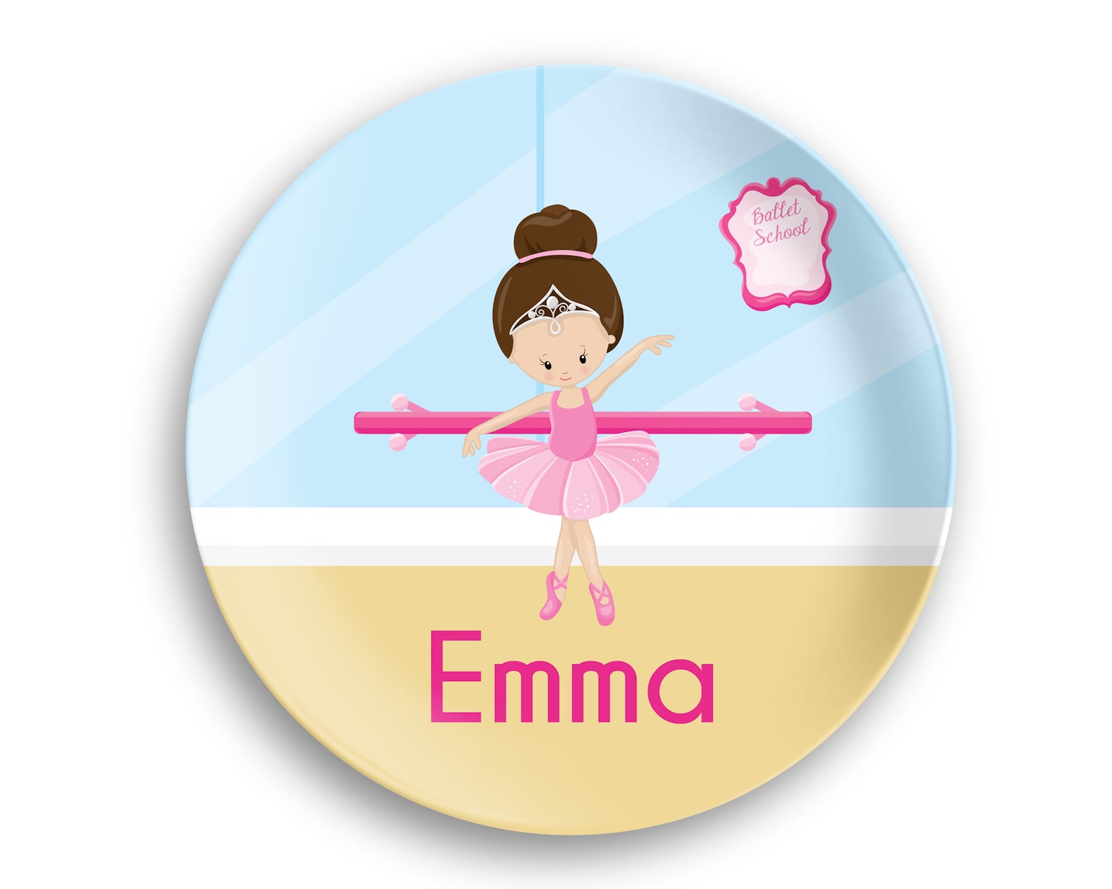 ballerina personalized plate – ballet class ballerina crown ballet room, 10 inch thermosaf® polymer plate, kids personalized 8.5