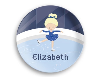 Skater Plate – Figure Skating Girl Blue Ice Rink, Personalized Plate for Kids, Personalized Bowl, Polymer Plate, Plate Bowl Set - Kids Name