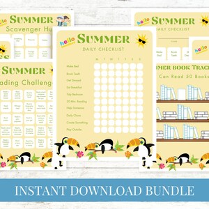 Kids Summer Checklist Activities Bundle Printable, Hello Summer Toucans, Bucket List, Daily Checklist, Reading Tacker, Instant Download