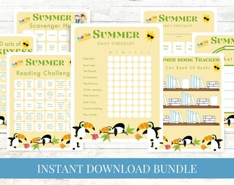 Kinder Sommer Checkliste Aktivitäten Bundle Printable, Hallo Sommer Tukane, Bucket List, Tägliche Checkliste, Reading Tacker, Instant Download